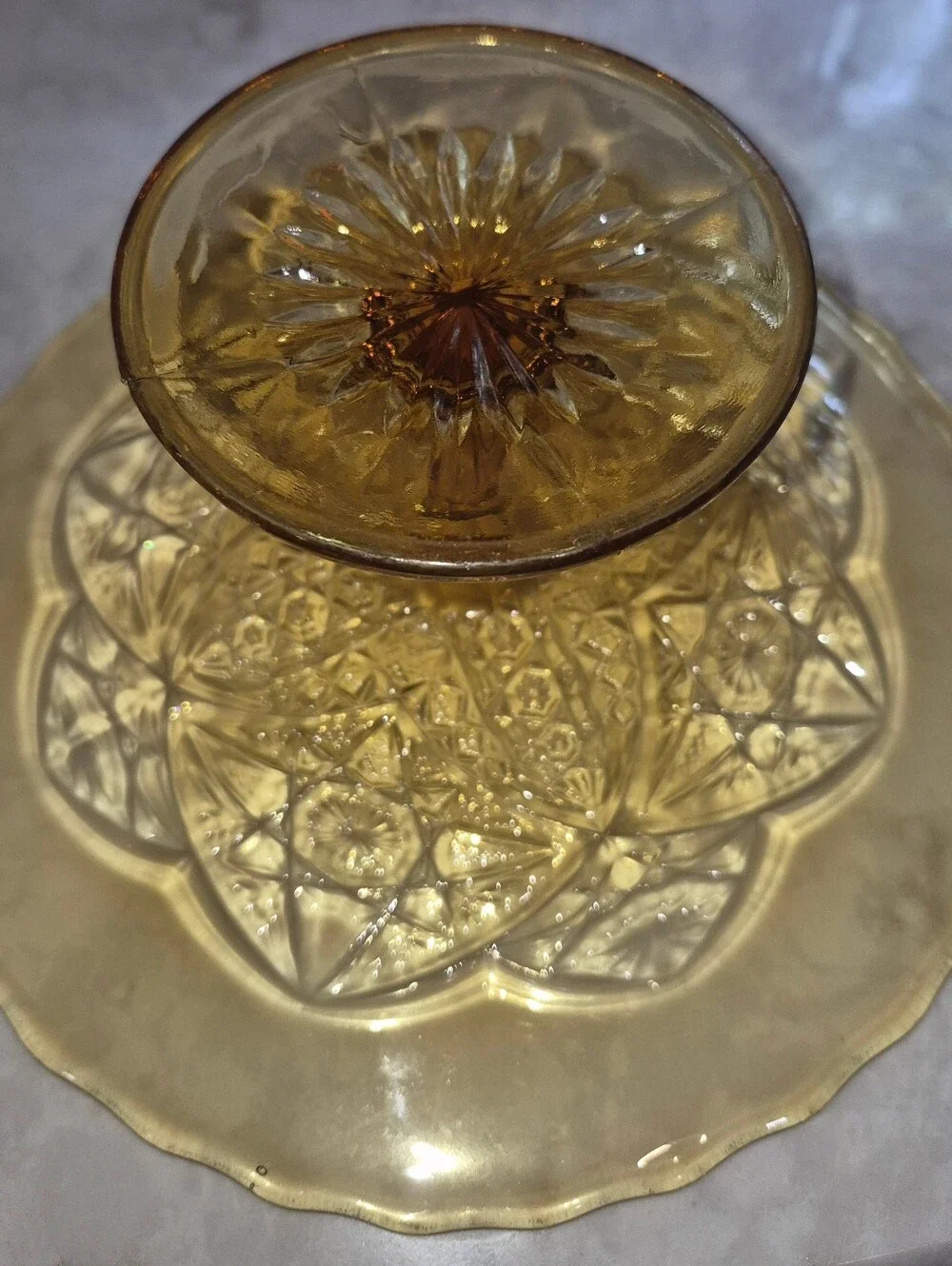 Vintage Anchor Hocking Fairfield Amber Pedestal Cake Stand